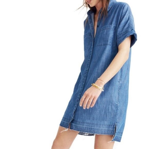 Madewell Denim Chambray Drop Hem Shirt Dress - Picture 6 of 8
